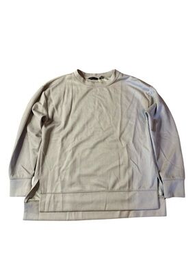 Danskin Ribbed Side-Slit Crewneck Pullover | Taupe | Size Medium